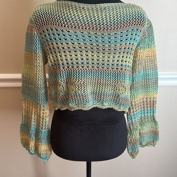 Multicolor Knit Women's Top Cover up  Cropped Bell Sleeve XS Beachy - Picture 4 of 4